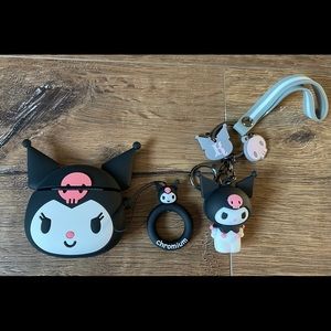 KUROMI-NWT Black Character Ear Buds Holder & Keychain